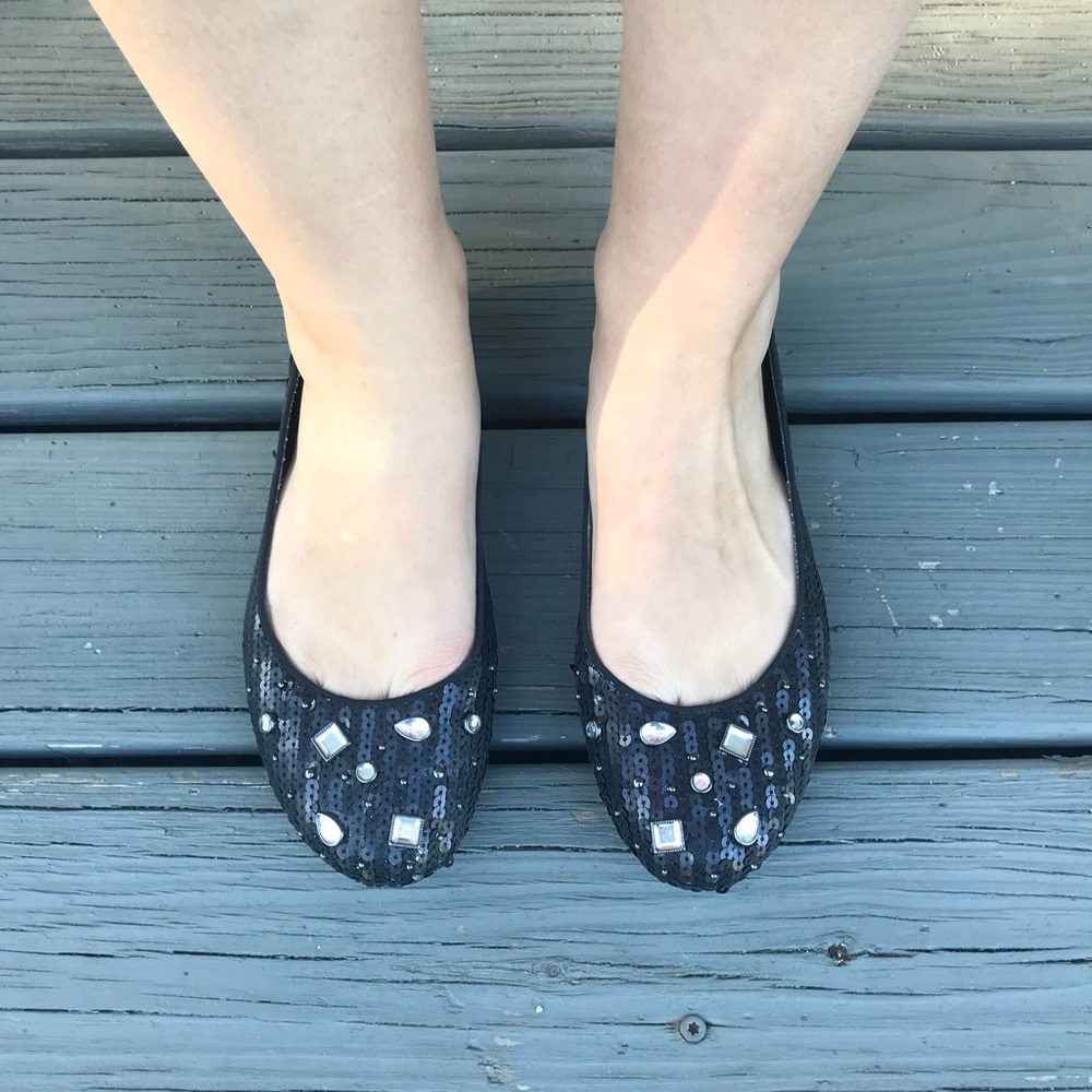 Black sequin flats